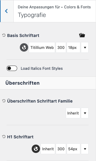 kadence Typografie einstellen